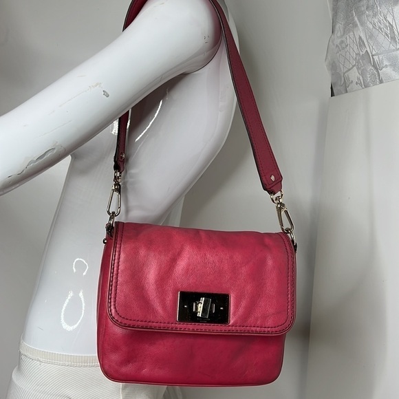 Kate Spade New York Pink Leather Front Flap Turn Lock Shoulder Bag - Picture 1 of 14